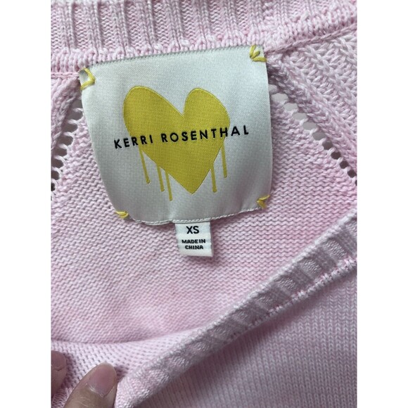 Kerri Rosenthal Pink Cable Knit Sweater Heart Patch Cropped XS Love Preppy VDay - Picture 3 of 9